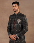Antique Silver - Black Sherwani Set