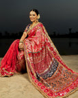 Red Bandhani Banno Saree Set
