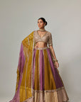 Green Multicolor Sequin Scatter Lehenga With V Neck Elbow Sleeve Blouse