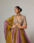 Green Multicolor Sequin Scatter Lehenga With V Neck Elbow Sleeve Blouse