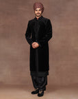 Noir Black Velvet Sherwani Set | East