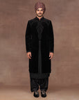 Noir Black Velvet Sherwani Set | East