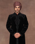 Noir Black Velvet Sherwani Set | East