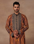 Ochre Mustard Jamawar Kurta Set | East