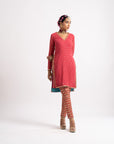 Deep Coral V Neck Heavy Pant Kurta Set