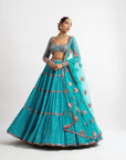 Peacock Green Multi Tier Multi Color Lehenga Set