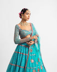 Peacock Green Multi Tier Multi Color Lehenga Set