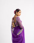 Purple Hand Cut Mirror Border Saree Set