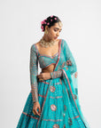 Peacock Green Multi Tier Multi Color Lehenga Set