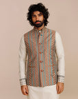 Rust Orange - Ivory Chevron Nehru Jacket