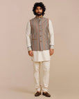 Rust Orange - Ivory Chevron Nehru Jacket