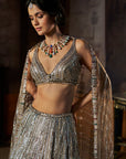 Charcoal Multi-Coloured Crystal Lehenga Set