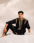 Black Silk Embroidered Kurta Set - Ready to Ship