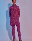 purple saanjh floral printed shirt style kurta