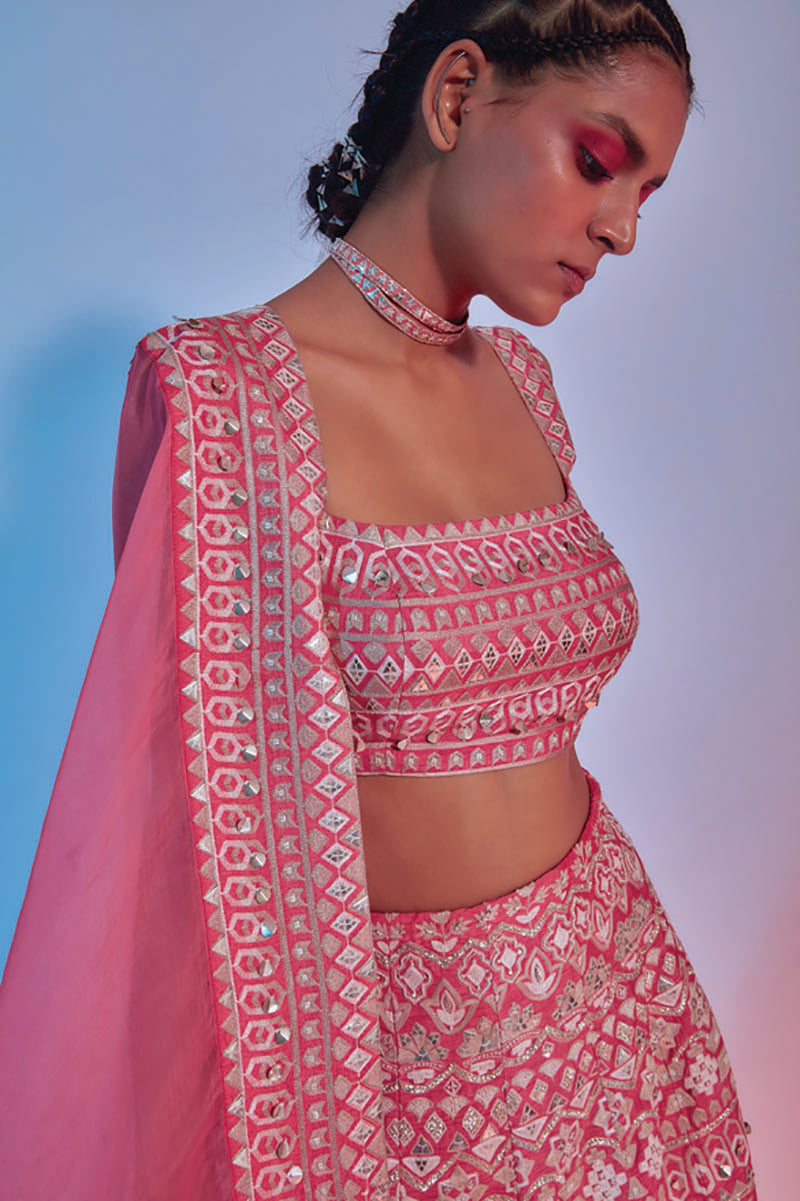 lehenga with bustier and organza dupatta