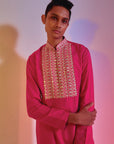 kurta with embroidered yoke with pleated pants