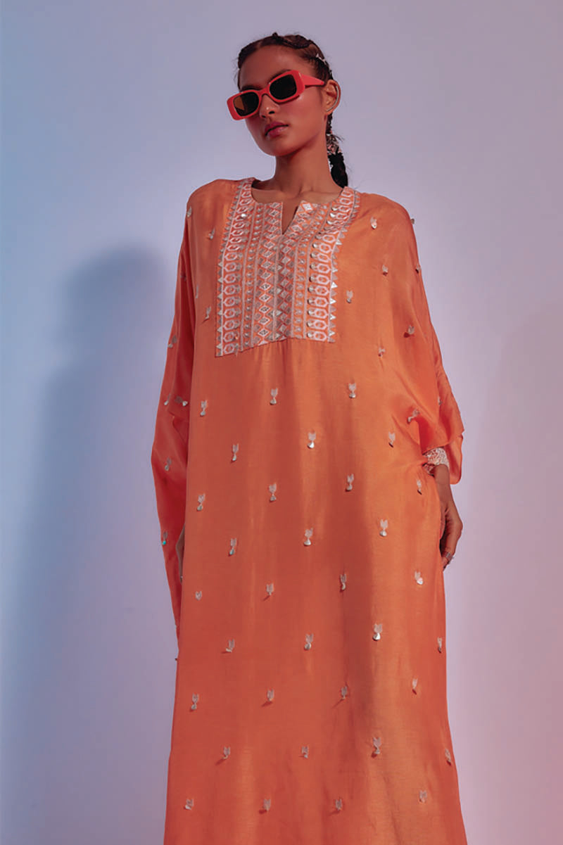orange embellished summer silk kaftan