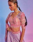 embellished bustier with lilac lehenga