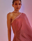printed one shoulder saree with pants