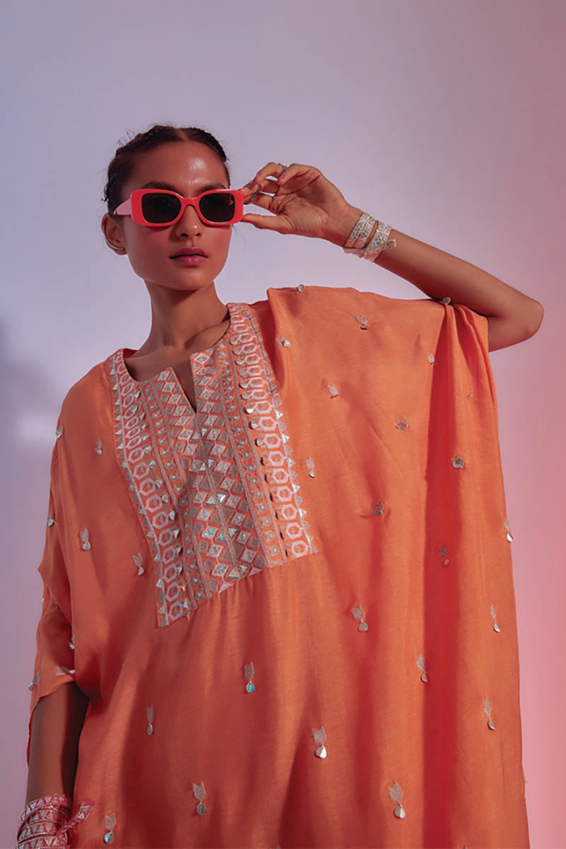 orange embellished summer silk kaftan