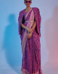 printed saree with bustier and jacket