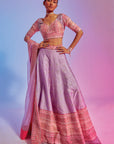 embellished bustier with lilac lehenga
