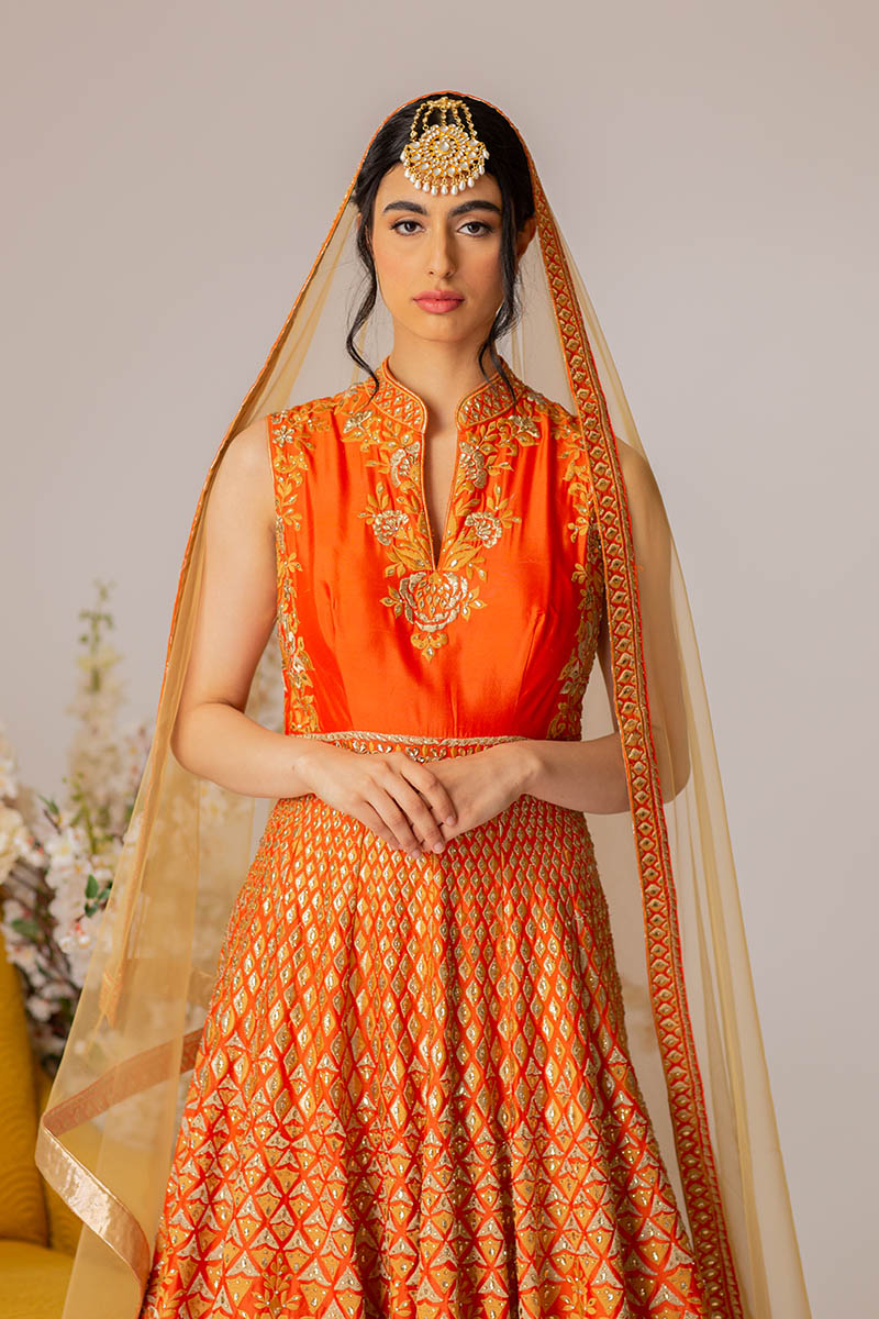 Orange Gown With Dupatta
