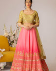 Lime Green & Hot Pink Embroidered Lehenga Set- Ready To Ship