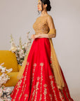 Red & Gold Embroidered Lehenga Set