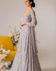 Grey Gown Set With Detachable Train
