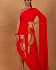 Red Feather Pop Cape Dress