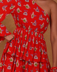 Red Tea Party One Shoulder Dress